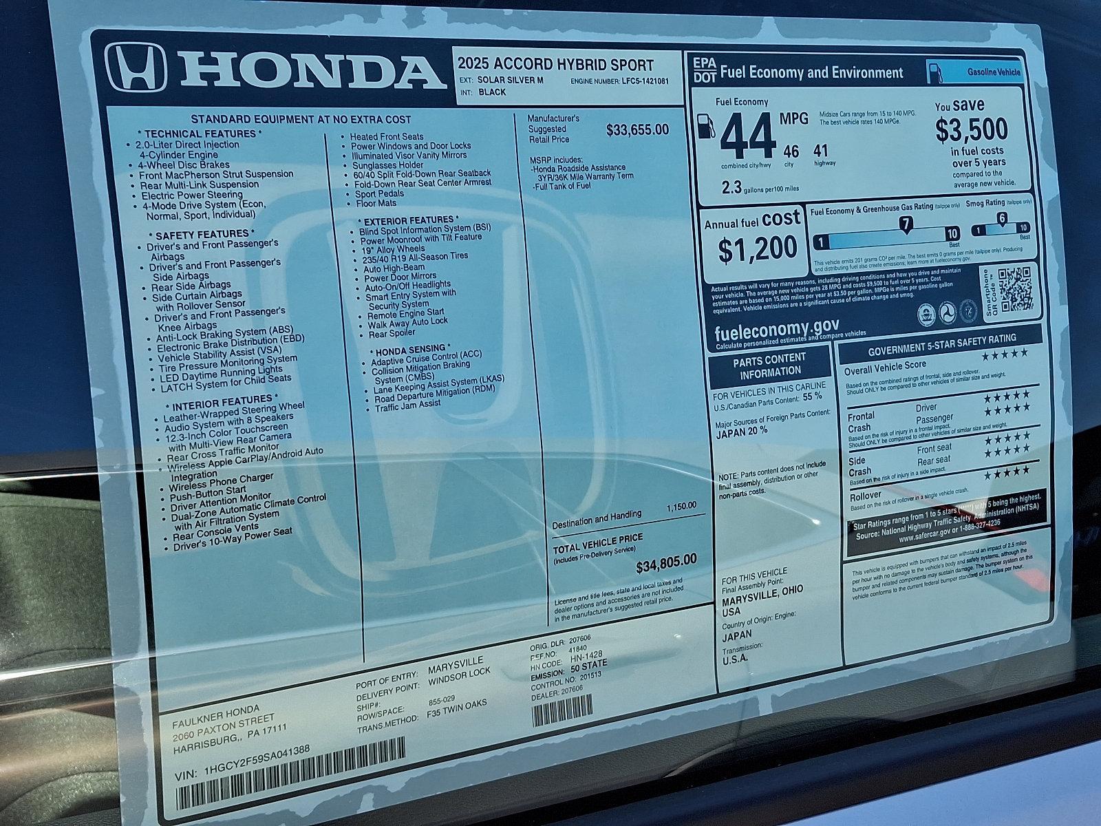 2025 Honda Accord Hybrid Vehicle Photo in Harrisburg, PA 17111
