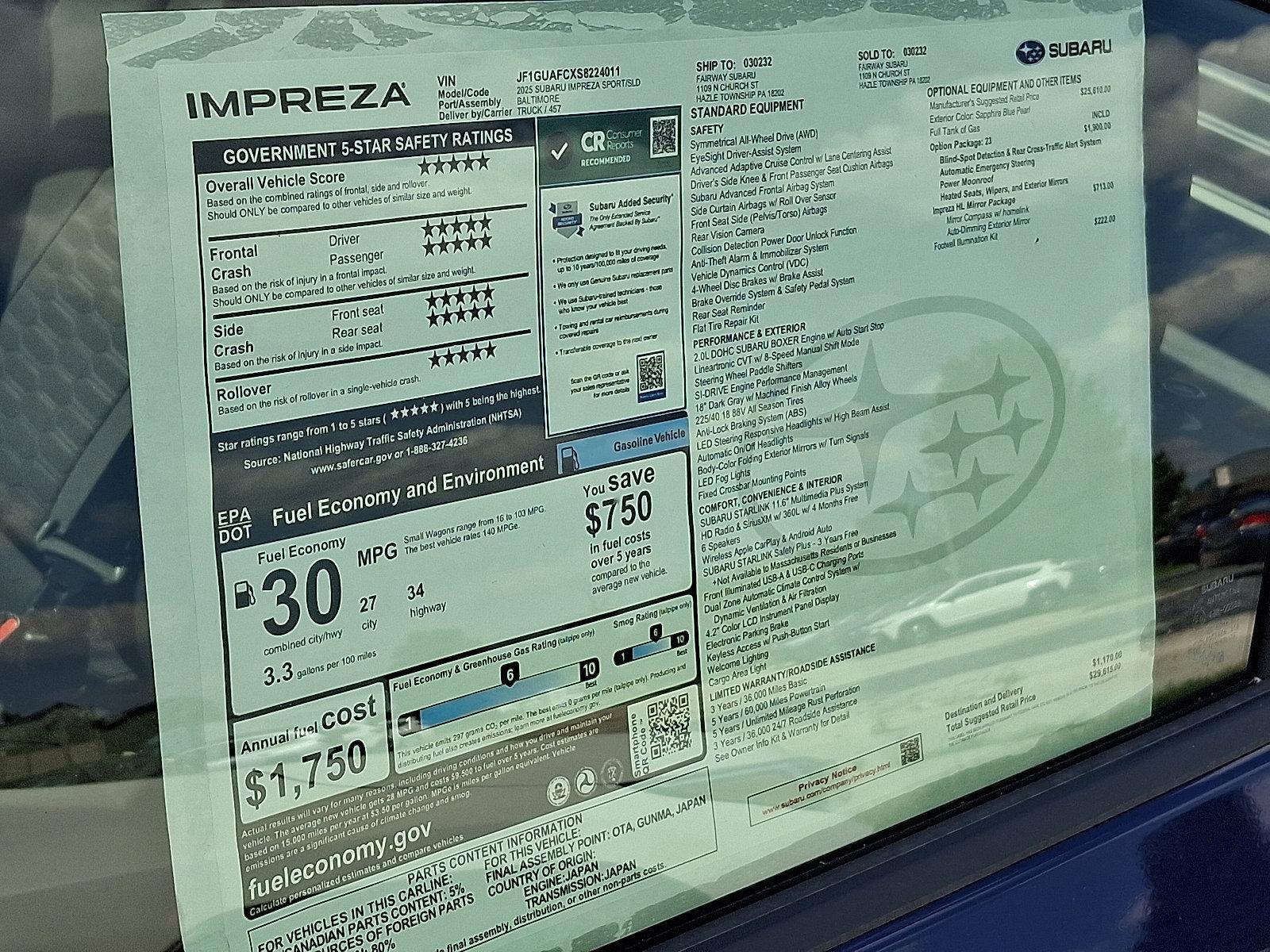 2025 Subaru Impreza Vehicle Photo in Harrisburg, PA 17111