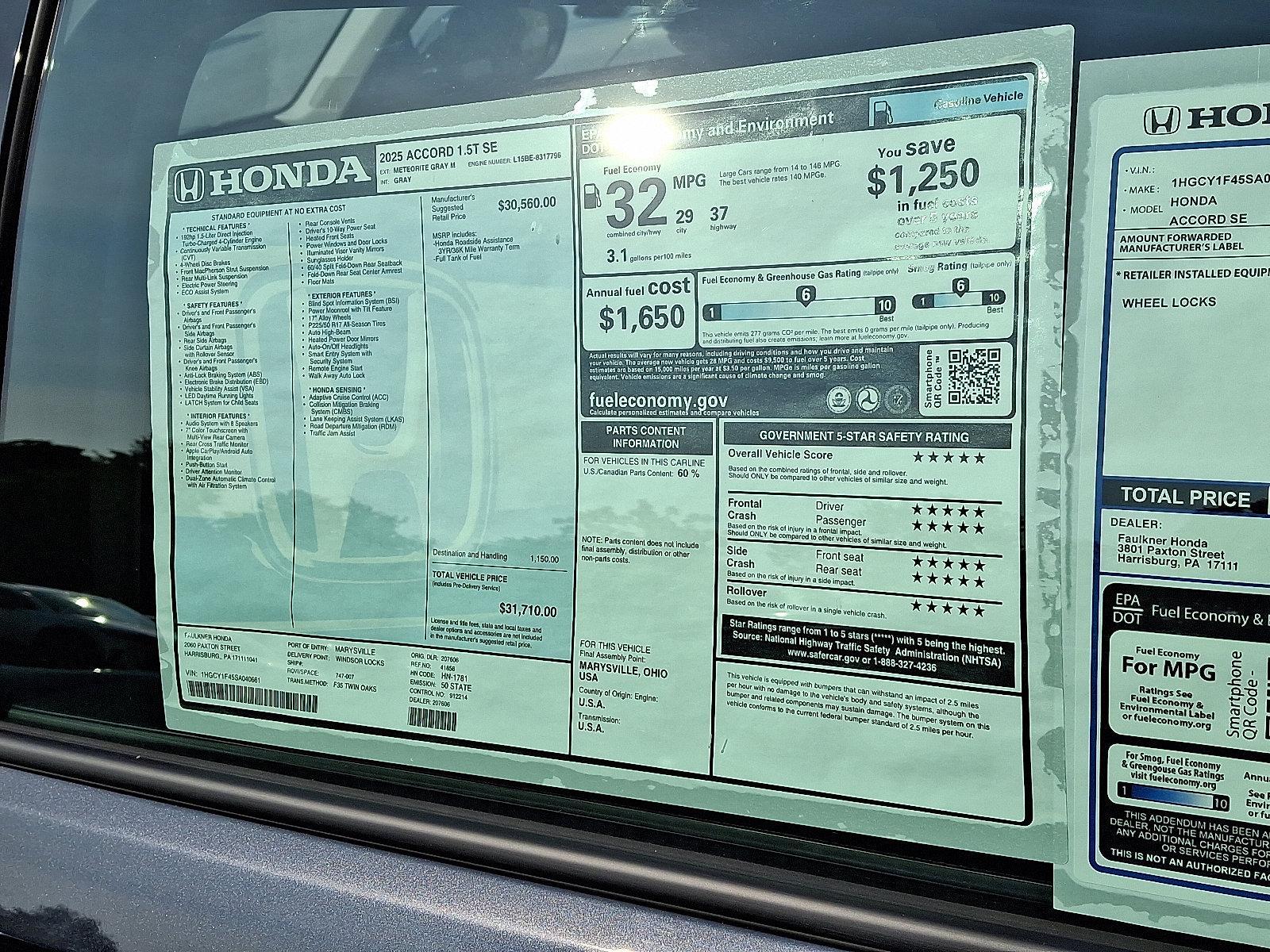 2025 Honda Accord Sedan Vehicle Photo in Harrisburg, PA 17111