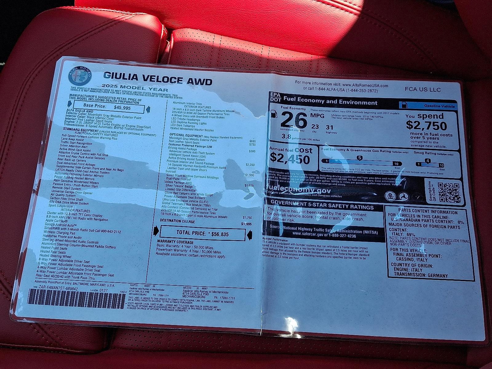 2025 Alfa Romeo Giulia Vehicle Photo in Mechanicsburg, PA 17050