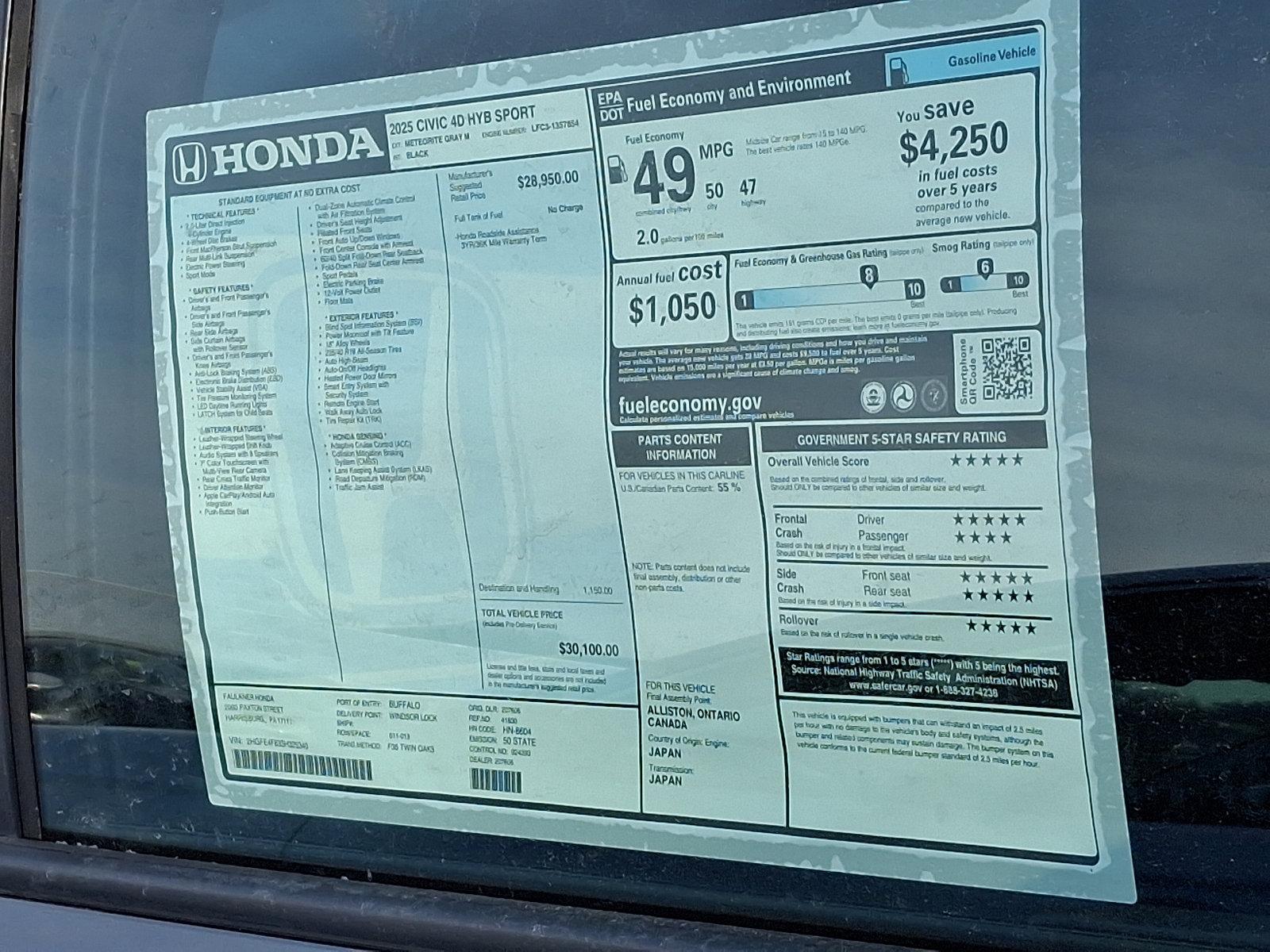 2025 Honda Civic Sedan Hybrid Vehicle Photo in Harrisburg, PA 17111