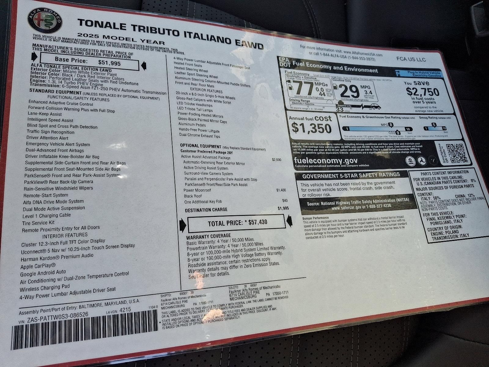 2025 Alfa Romeo Tonale Vehicle Photo in Mechanicsburg, PA 17050
