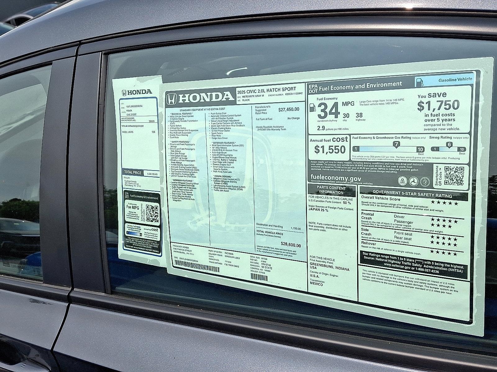 2025 Honda Civic Hatchback Vehicle Photo in Harrisburg, PA 17111