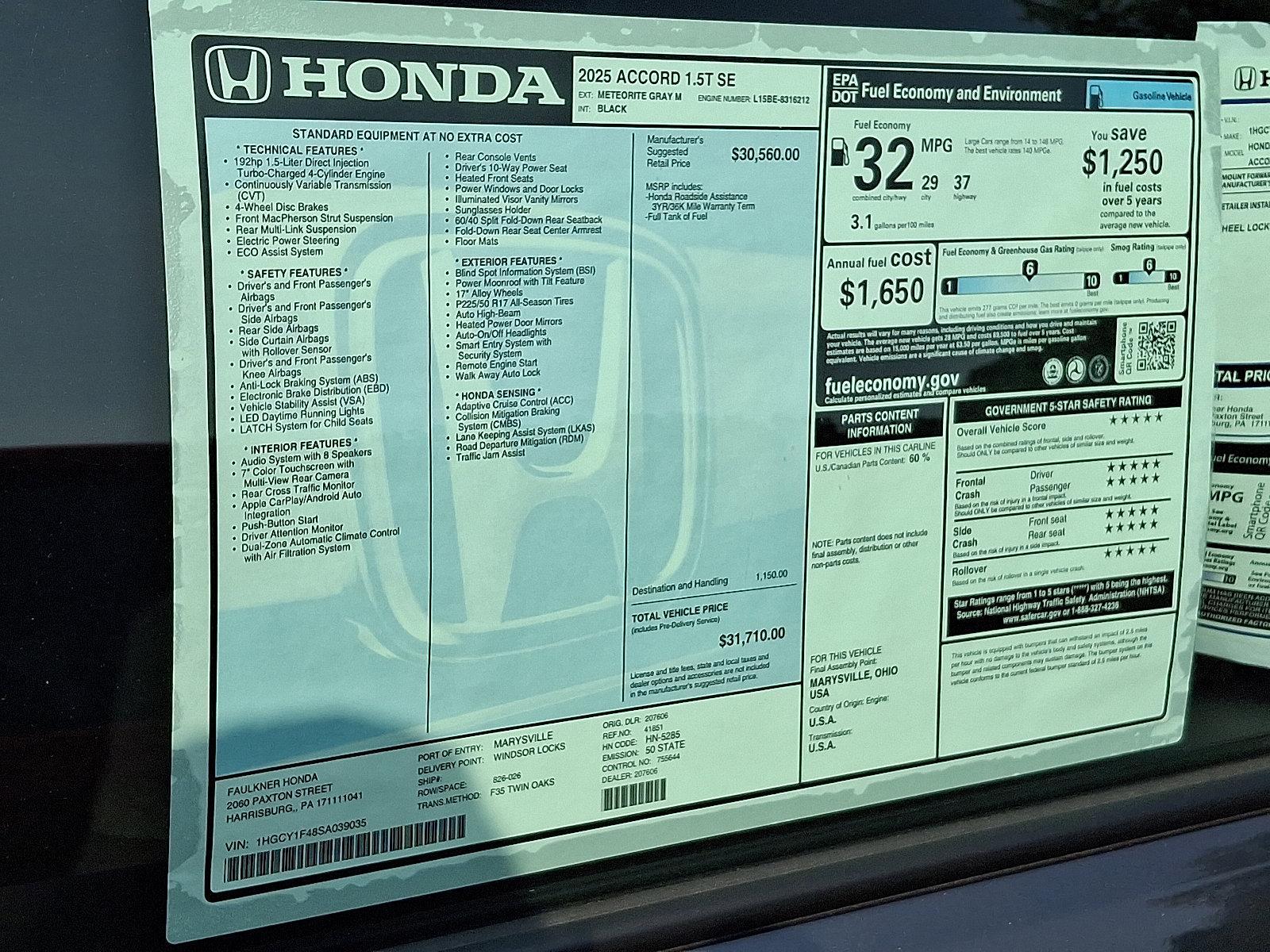 2025 Honda Accord Sedan Vehicle Photo in Harrisburg, PA 17111
