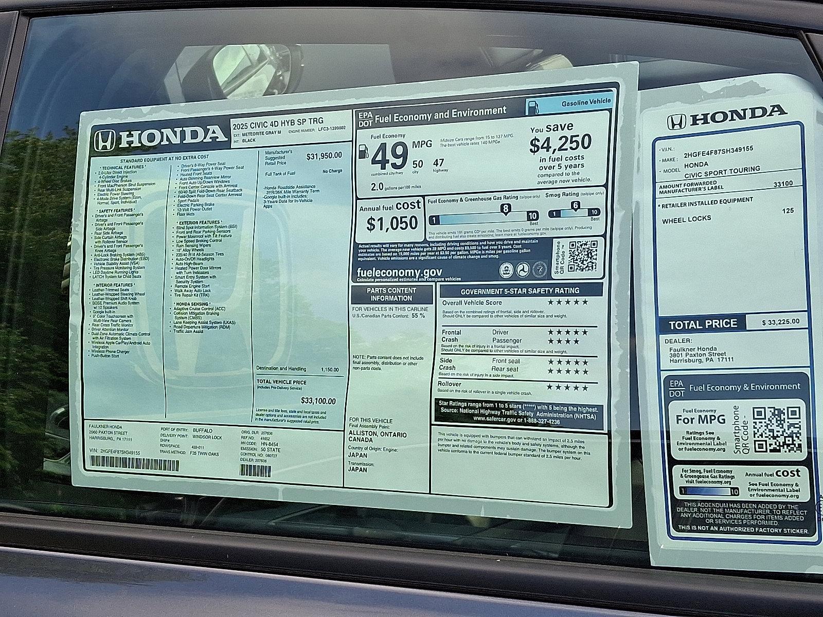 2025 Honda Civic Sedan Hybrid Vehicle Photo in Harrisburg, PA 17111