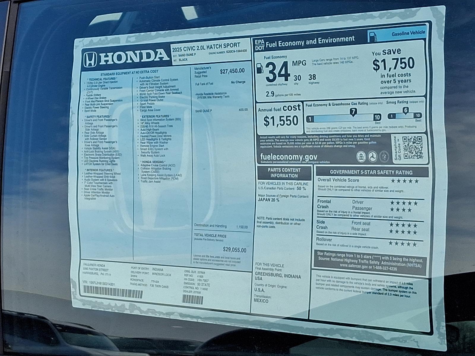 2025 Honda Civic Hatchback Vehicle Photo in Harrisburg, PA 17111