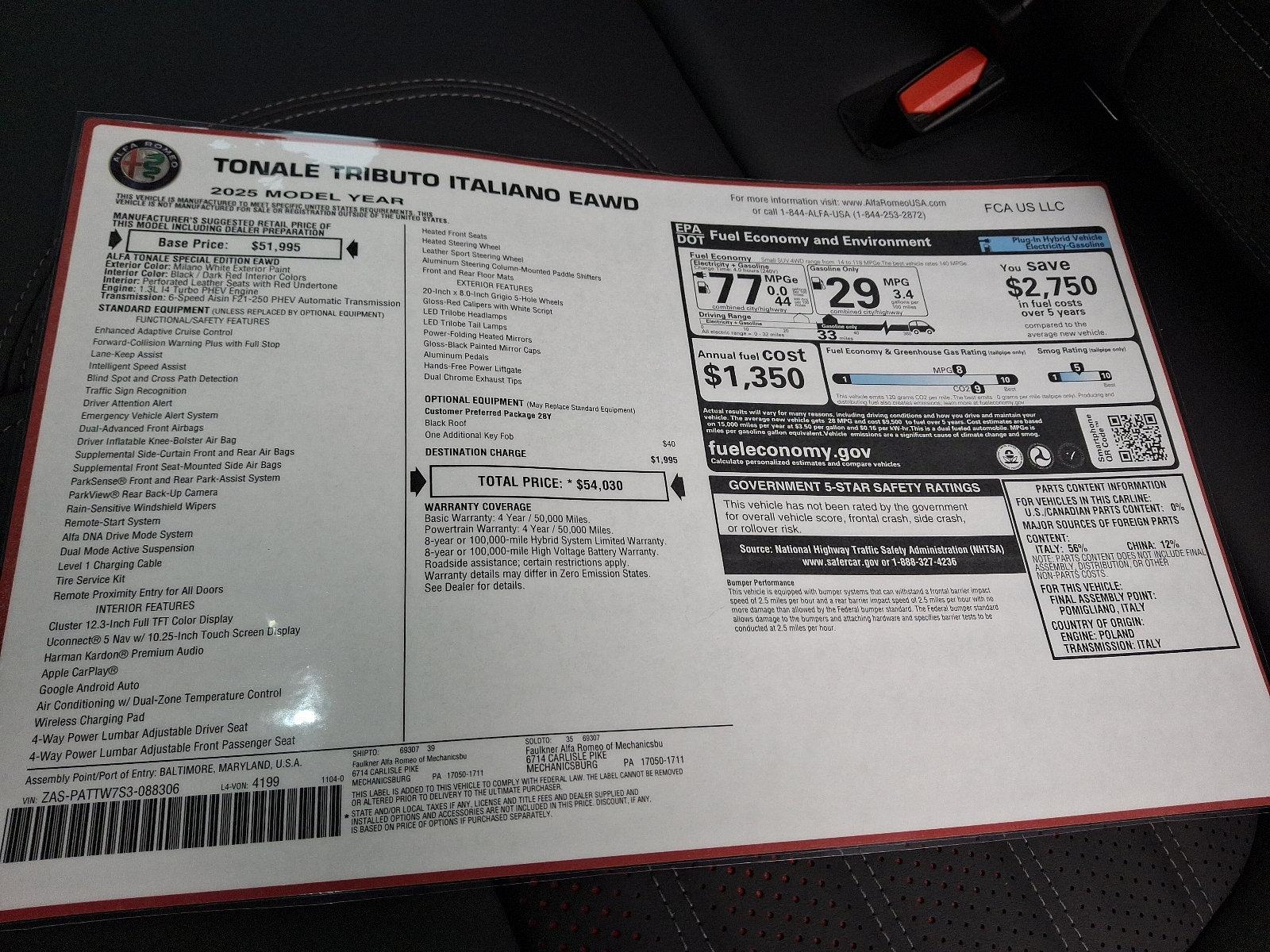 2025 Alfa Romeo Tonale Vehicle Photo in Mechanicsburg, PA 17050