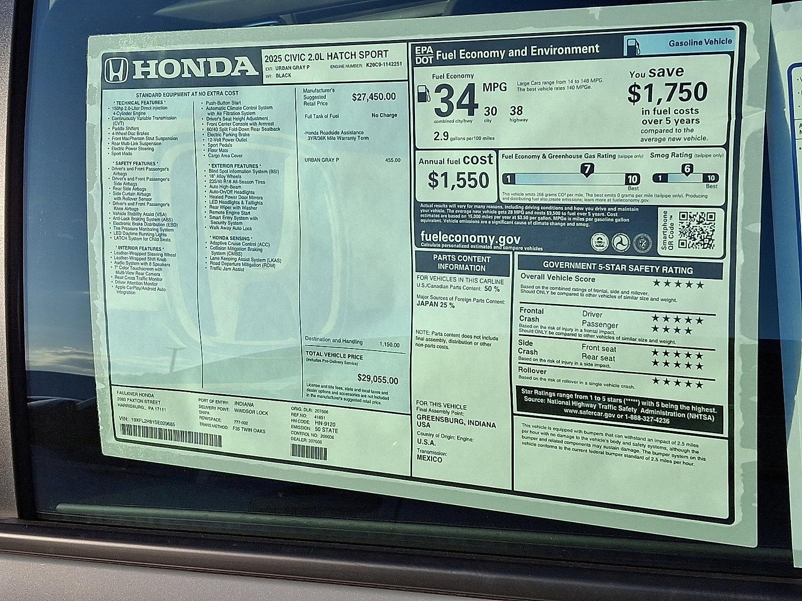 2025 Honda Civic Hatchback Vehicle Photo in Harrisburg, PA 17111