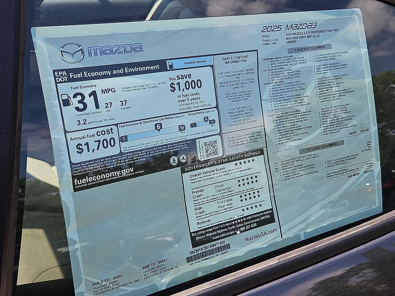 2025 Mazda3 Sedan Vehicle Photo in Trevose, PA 19053