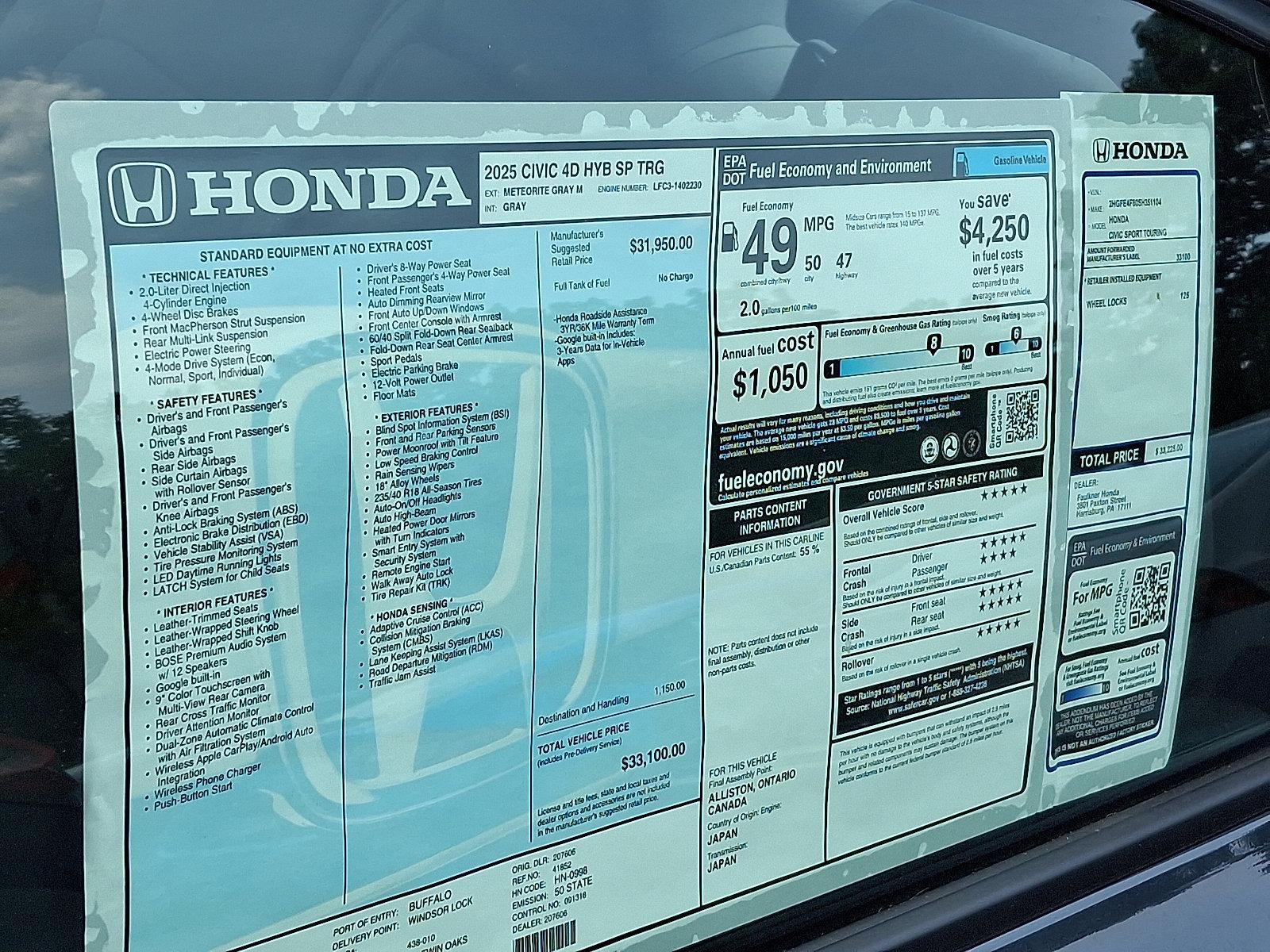 2025 Honda Civic Sedan Hybrid Vehicle Photo in Harrisburg, PA 17111