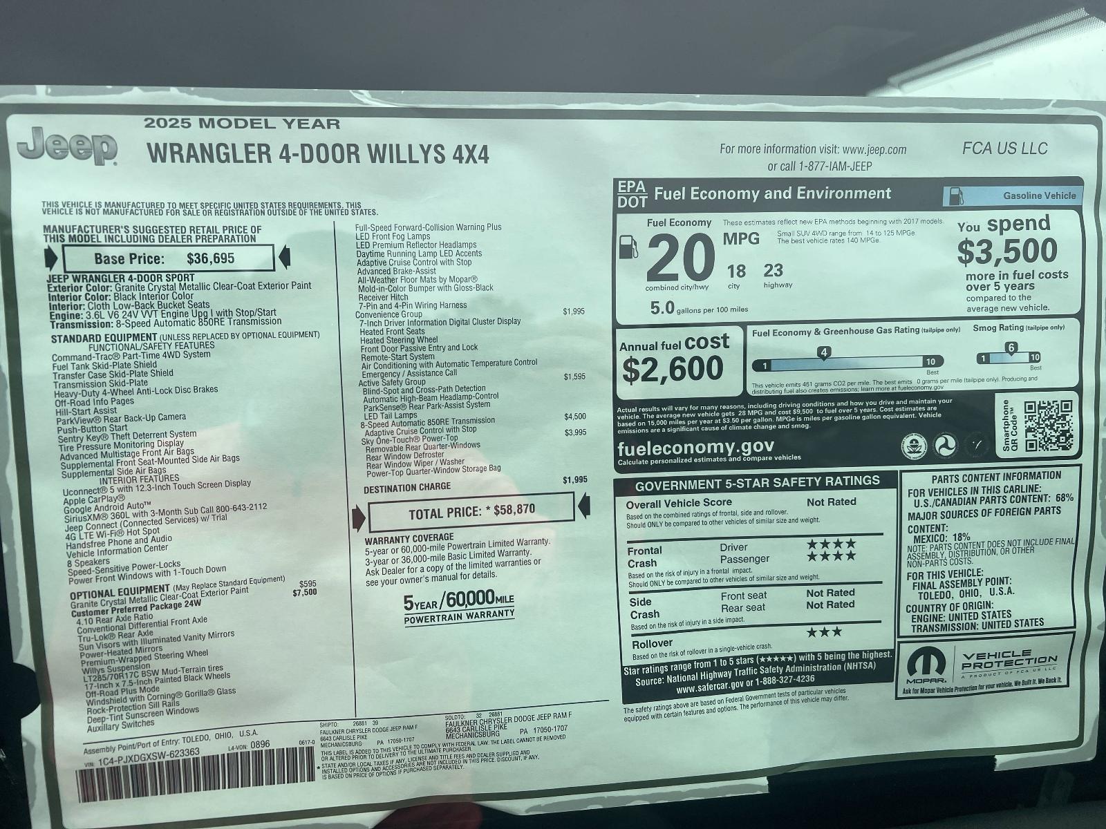 2025 Jeep Wrangler Vehicle Photo in Mechanicsburg, PA 17050-1707