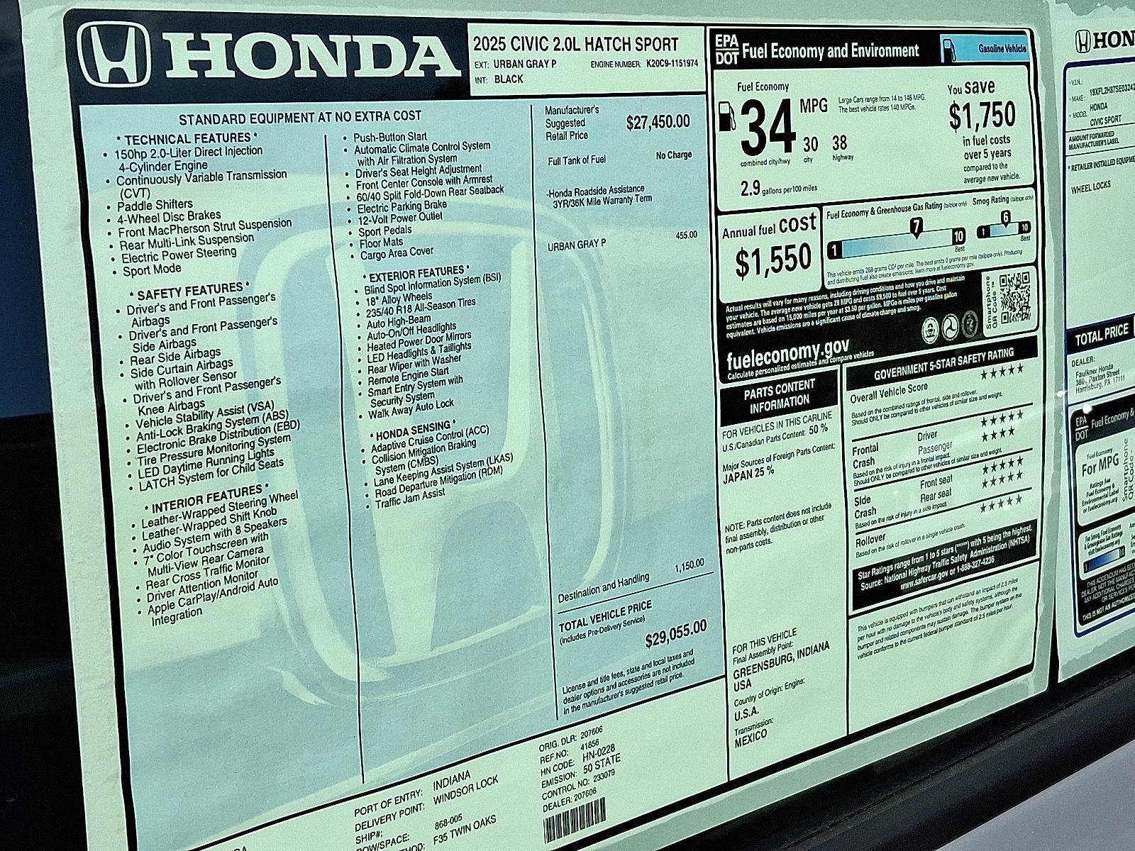 2025 Honda Civic Hatchback Vehicle Photo in Harrisburg, PA 17111
