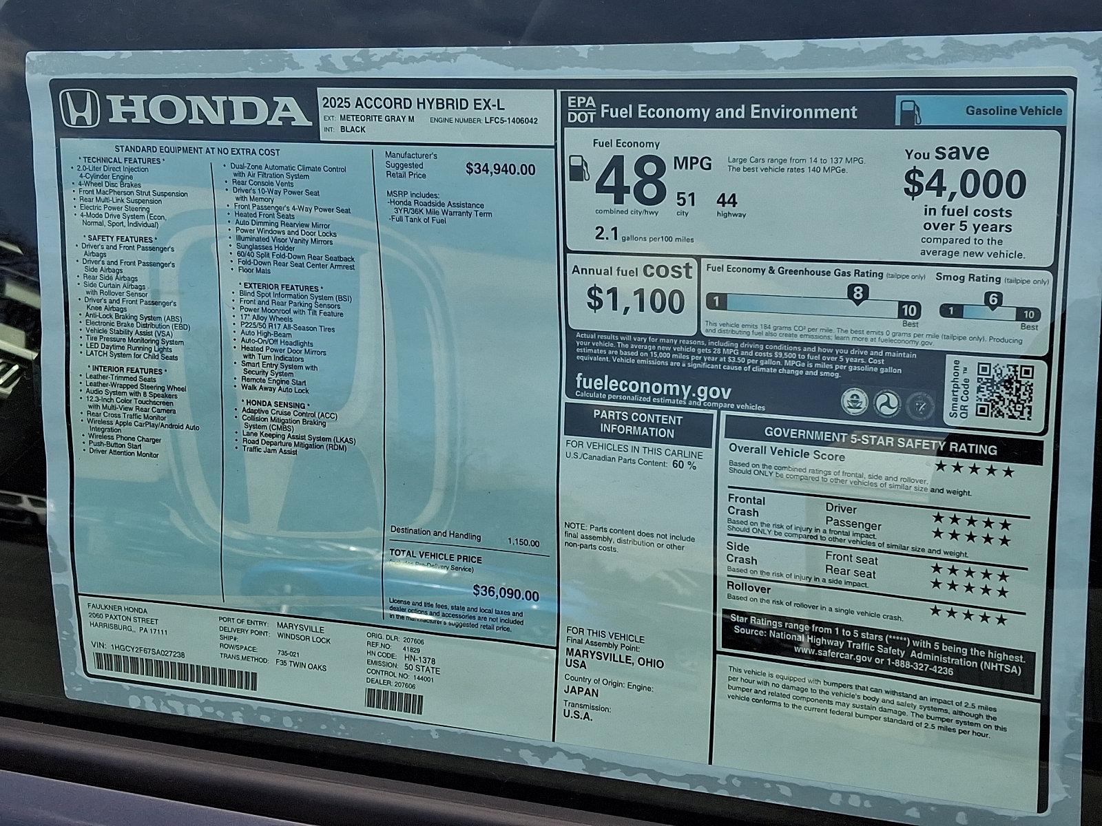 2025 Honda Accord Hybrid Vehicle Photo in Harrisburg, PA 17111