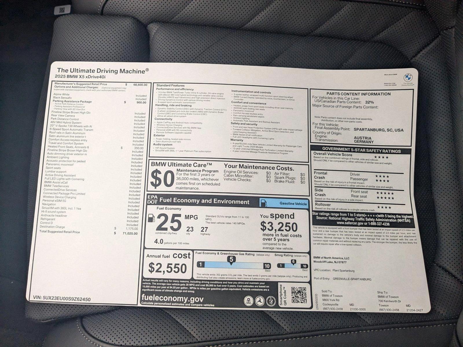 2025 BMW X5 xDrive40i Vehicle Photo in Towson, MD 21204