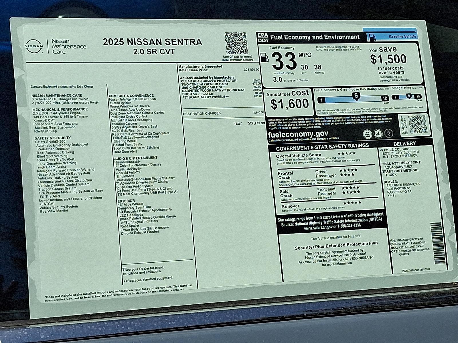 2025 Nissan Sentra Vehicle Photo in Harrisburg, PA 17111-1033