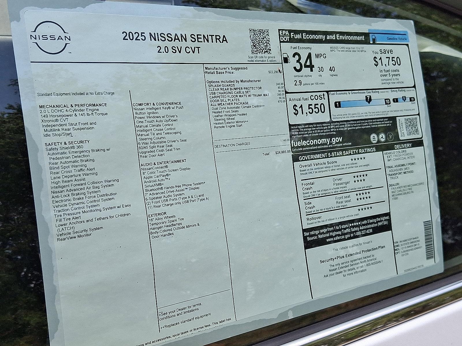 2025 Nissan Sentra Vehicle Photo in Mechanicsburg, PA 17050-2306