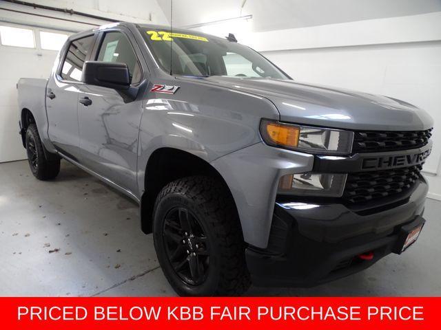 Gray (Satin Steel Metallic) 2022 Chevrolet Silverado 1500 Custom Trail Boss Crew Cab 4WD Pickup Truck Four-Wheel Drive Automatic