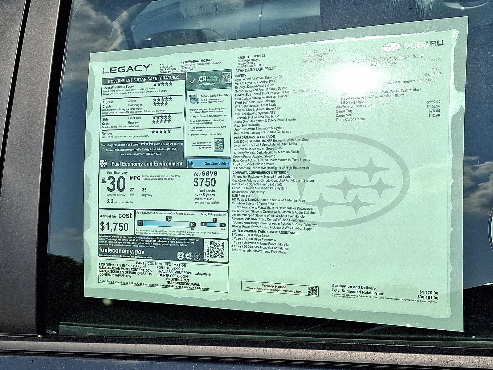 2025 Subaru Legacy Vehicle Photo in Harrisburg, PA 17111