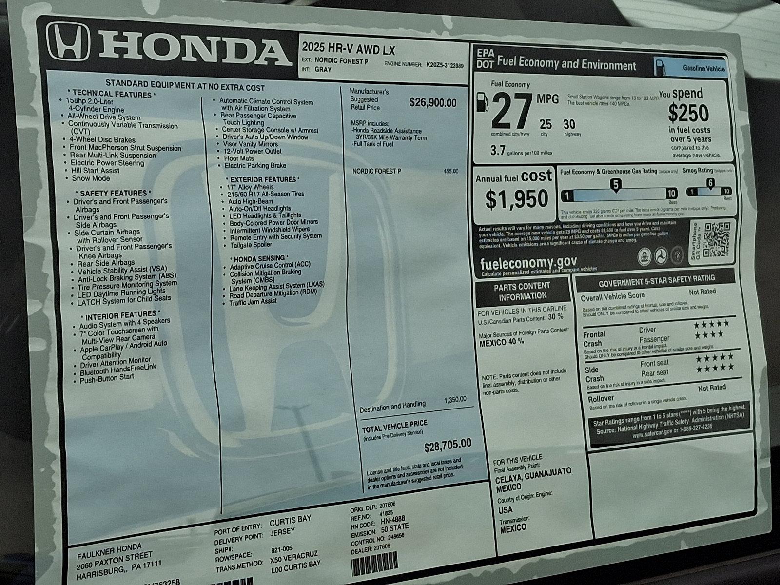 2025 Honda HR-V Vehicle Photo in Harrisburg, PA 17111
