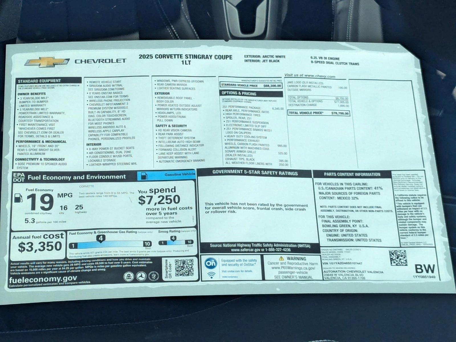 2025 Chevrolet Corvette Stingray Vehicle Photo in VALENCIA, CA 91355-1705