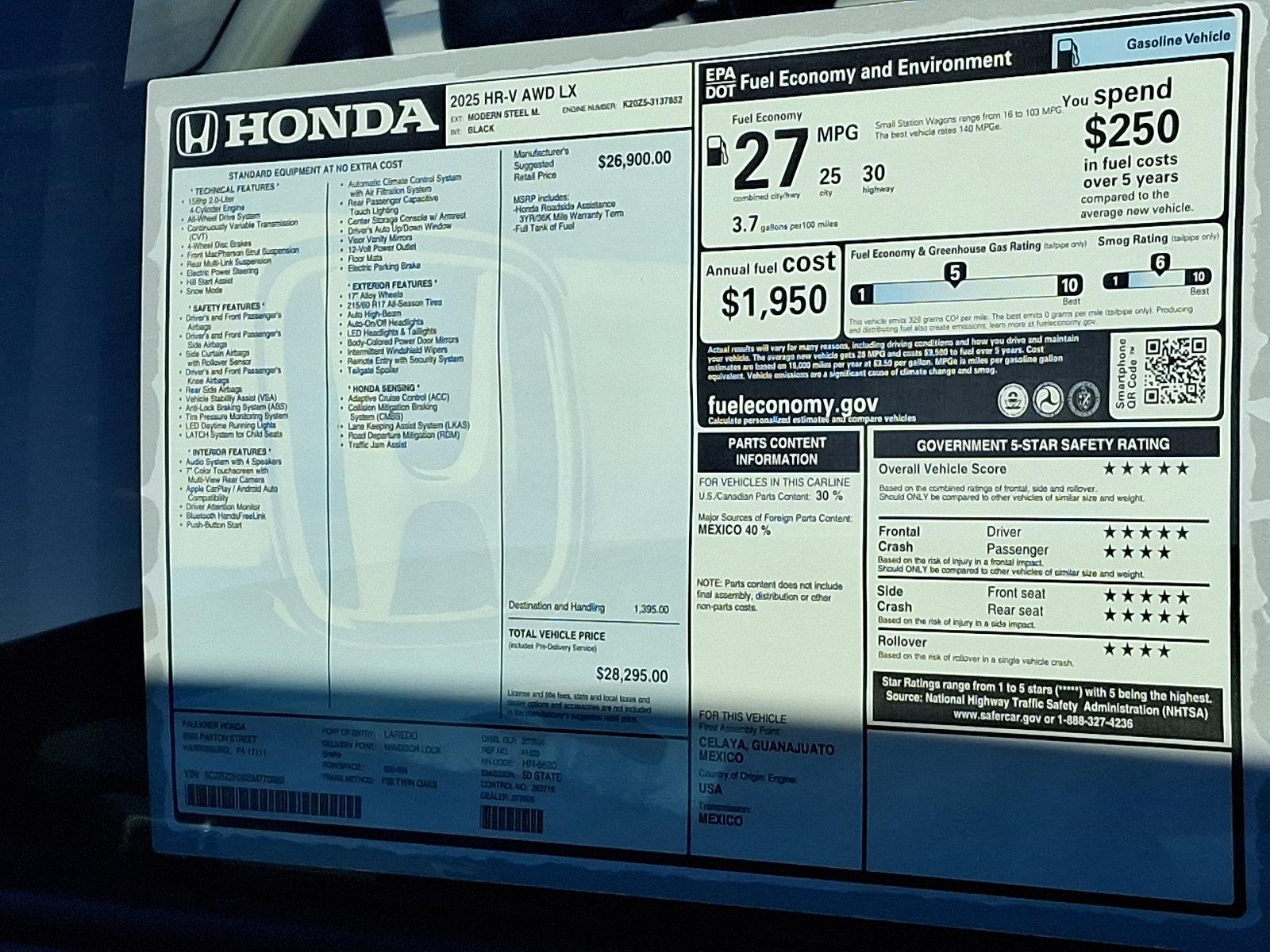 2025 Honda HR-V Vehicle Photo in Harrisburg, PA 17111