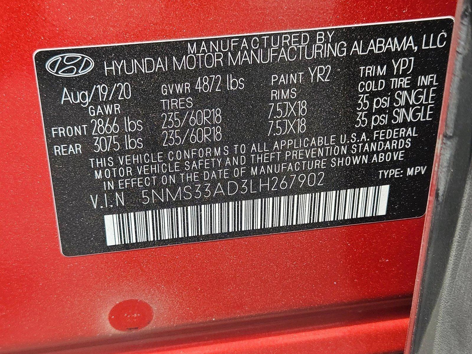 2020 Hyundai Santa Fe Vehicle Photo in GILBERT, AZ 85297-0446