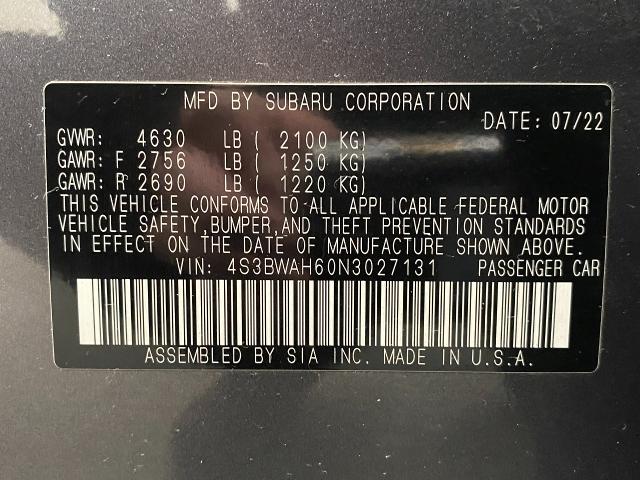 2022 Subaru Legacy Vehicle Photo in Appleton, WI 54913