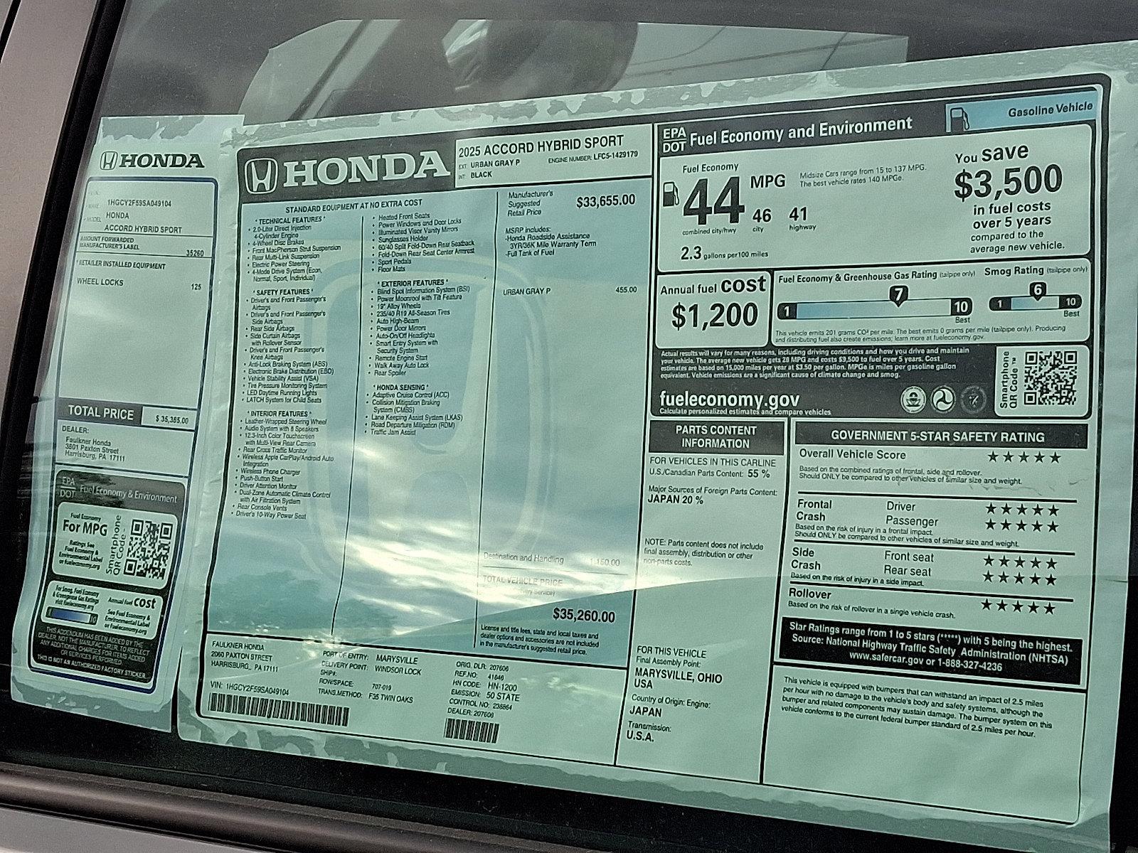 2025 Honda Accord Hybrid Vehicle Photo in Harrisburg, PA 17111