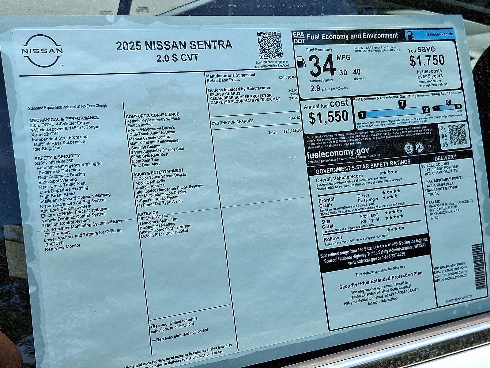 2025 Nissan Sentra Vehicle Photo in Mechanicsburg, PA 17050-2306
