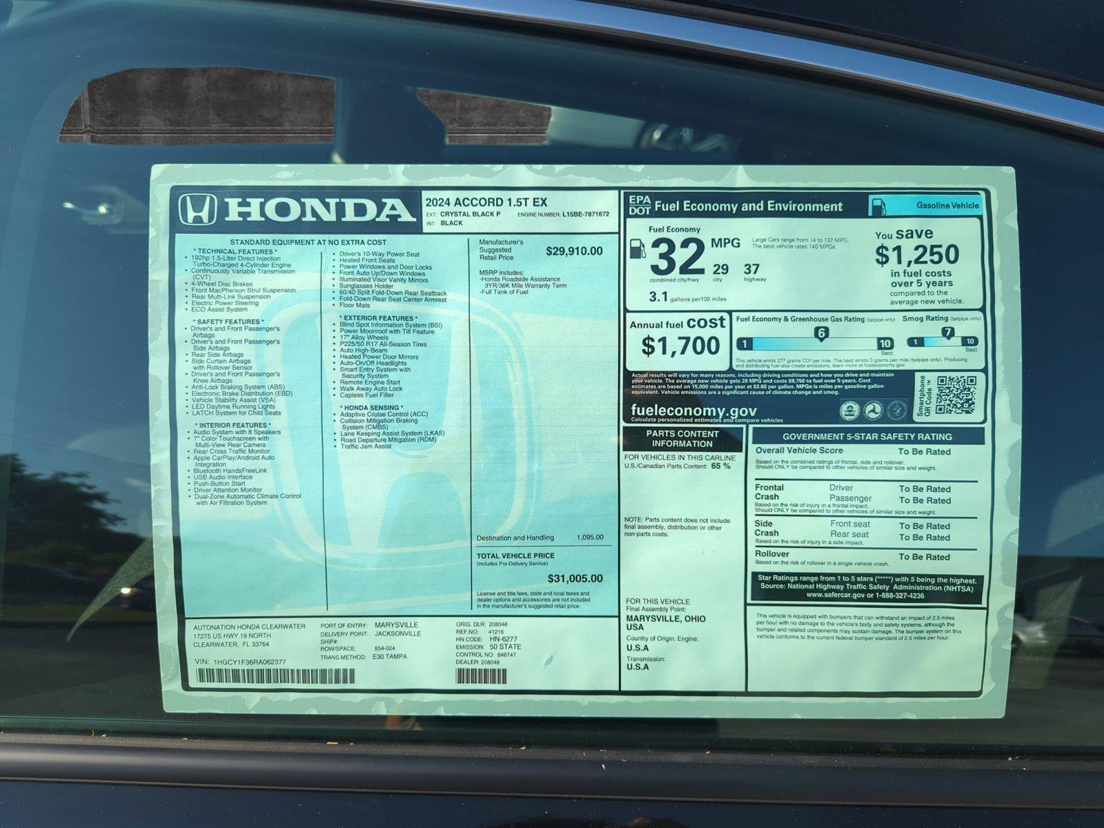 2024 Honda Accord Sedan Vehicle Photo in Clearwater, FL 33764