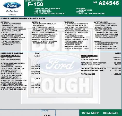 Used 2022 Ford F-150 Lariat with VIN 1FTFW1E86NFA24546 for sale in Sullivan, MO