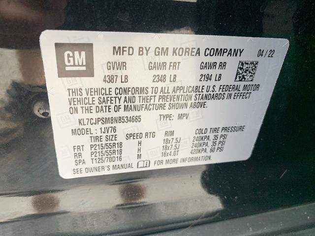 2022 Chevrolet Trax Vehicle Photo in MOON TOWNSHIP, PA 15108-2571