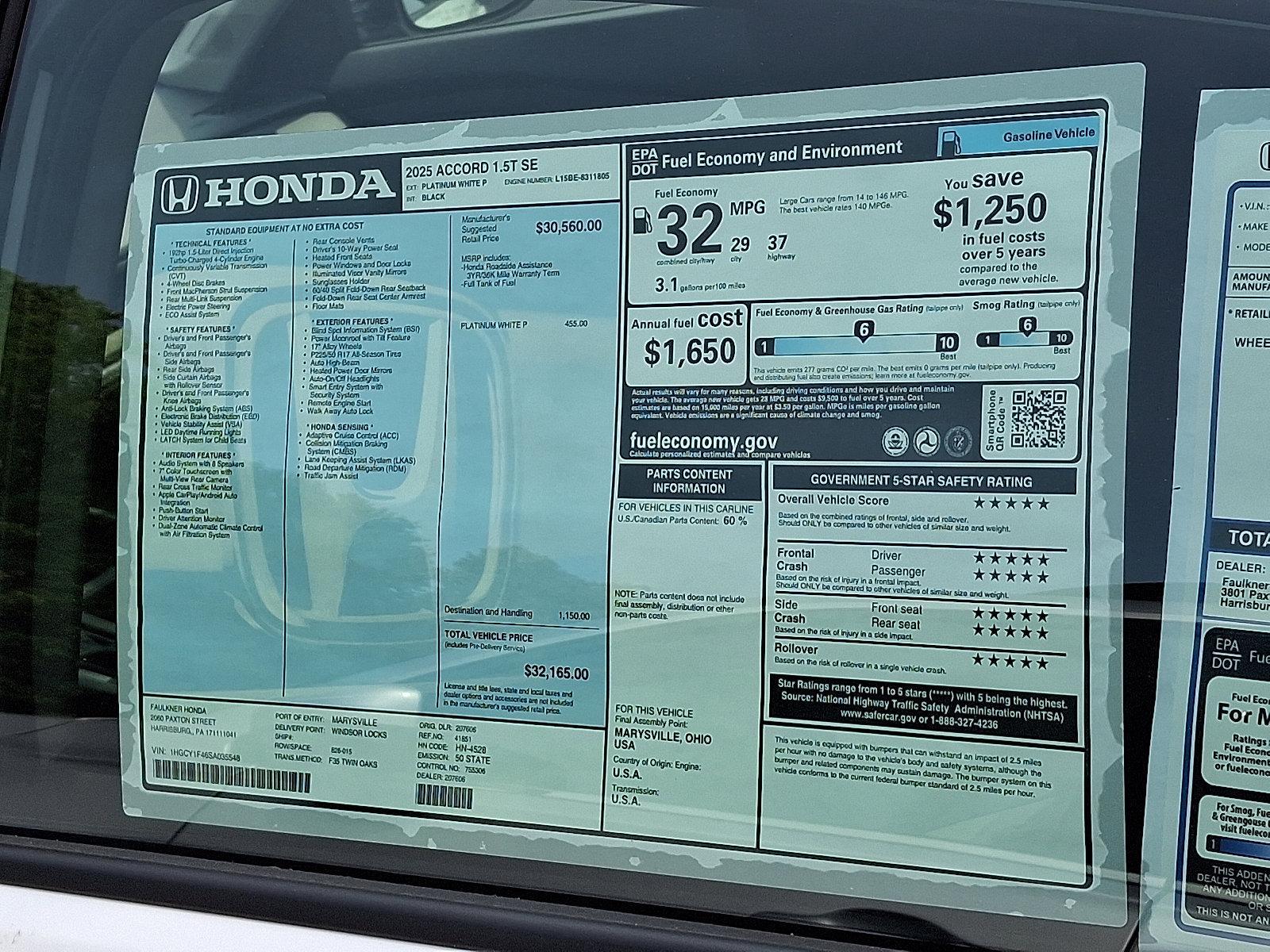 2025 Honda Accord Sedan Vehicle Photo in Harrisburg, PA 17111