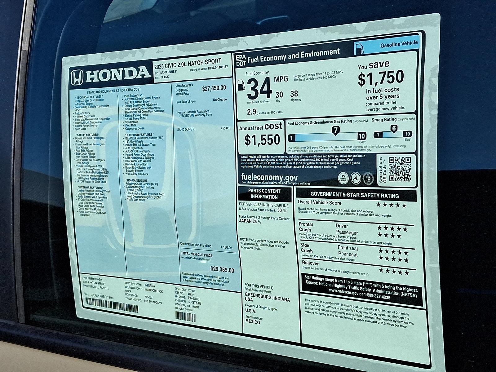 2025 Honda Civic Hatchback Vehicle Photo in Harrisburg, PA 17111