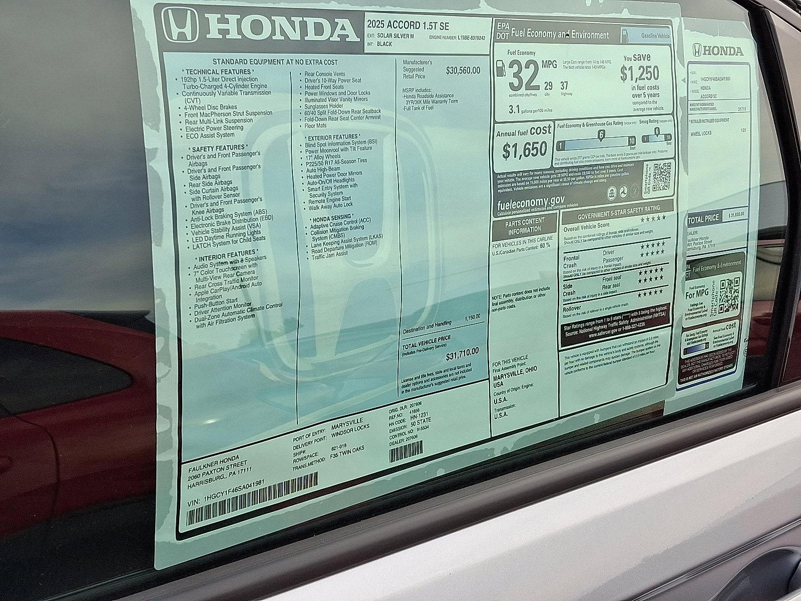 2025 Honda Accord Sedan Vehicle Photo in Harrisburg, PA 17111