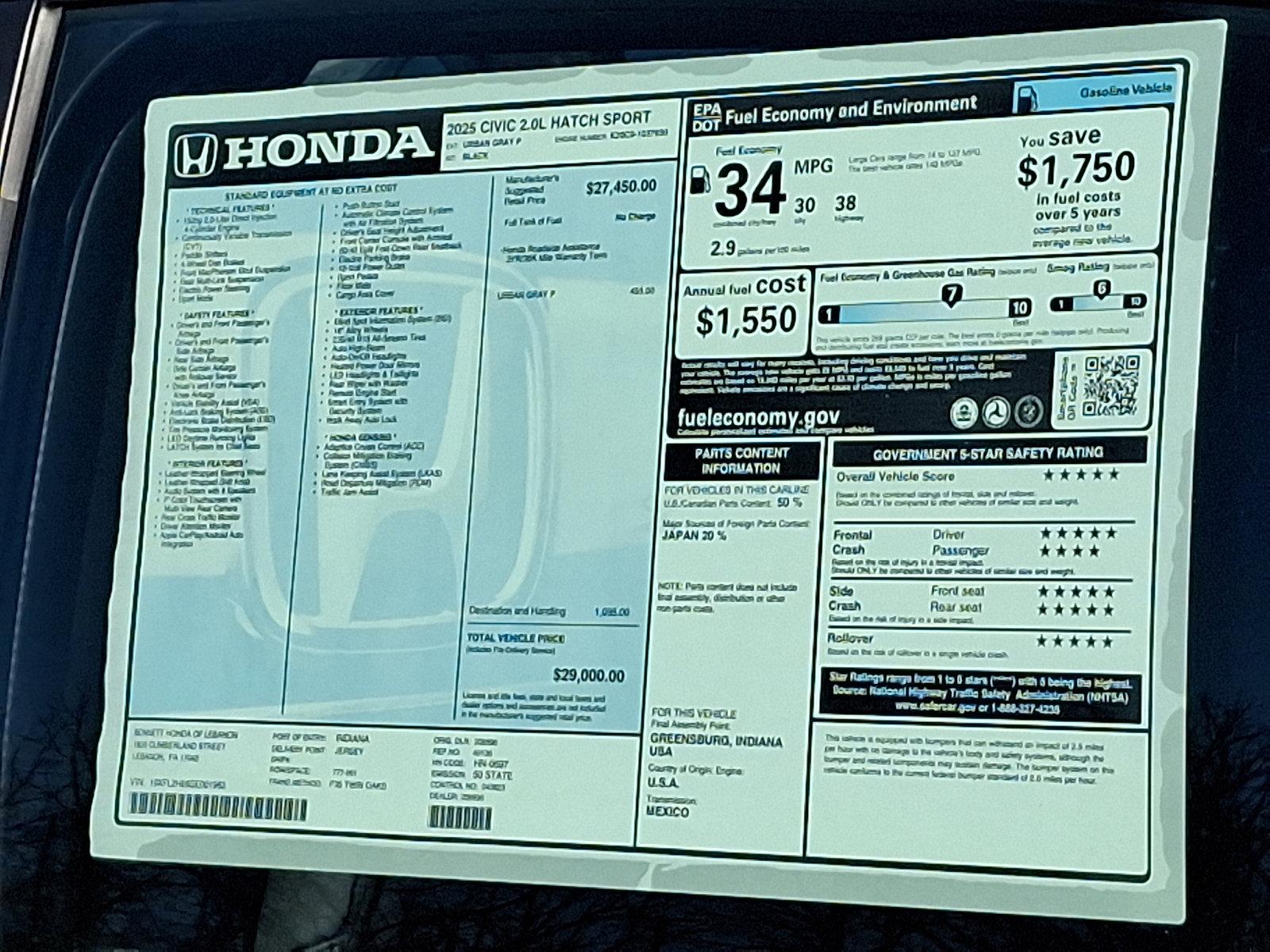 2025 Honda Civic Hatchback Vehicle Photo in Harrisburg, PA 17111