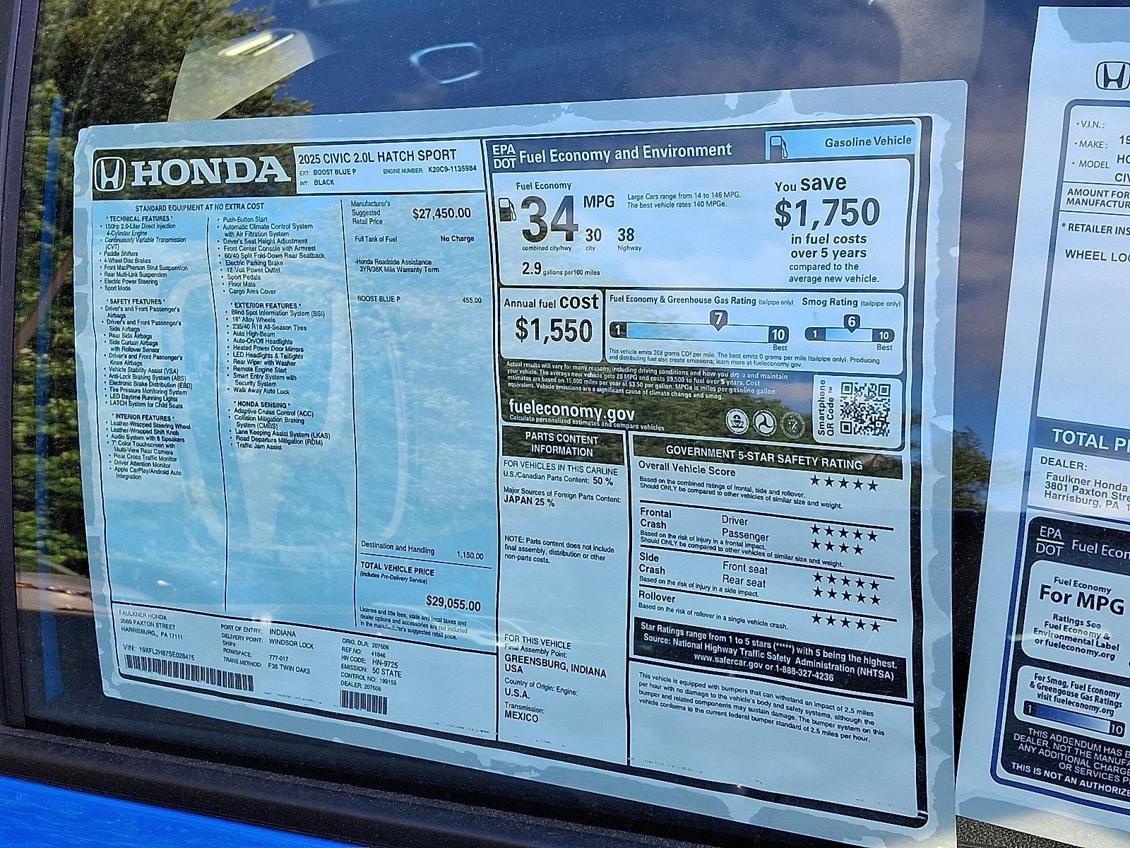 2025 Honda Civic Hatchback Vehicle Photo in Harrisburg, PA 17111
