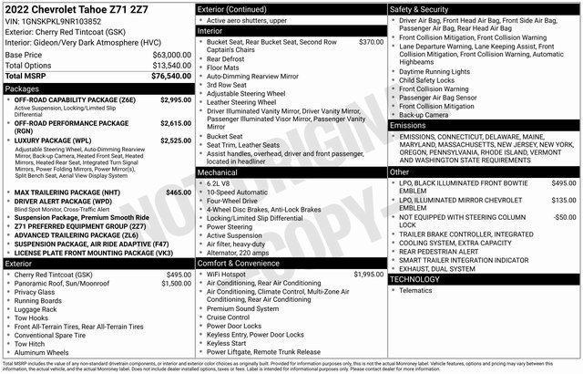 2022 Chevrolet Tahoe Vehicle Photo in THOMPSONTOWN, PA 17094-9014