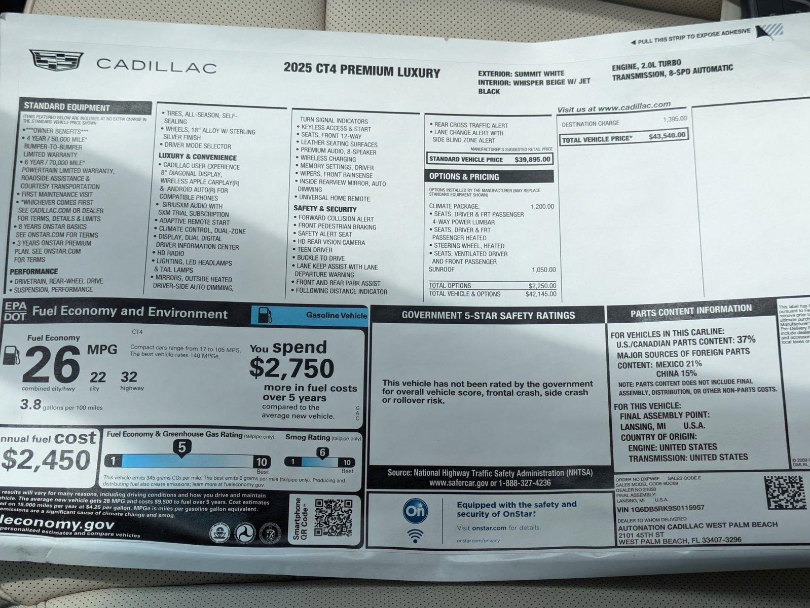 2025 Cadillac CT4 Vehicle Photo in WEST PALM BEACH, FL 33407-3296