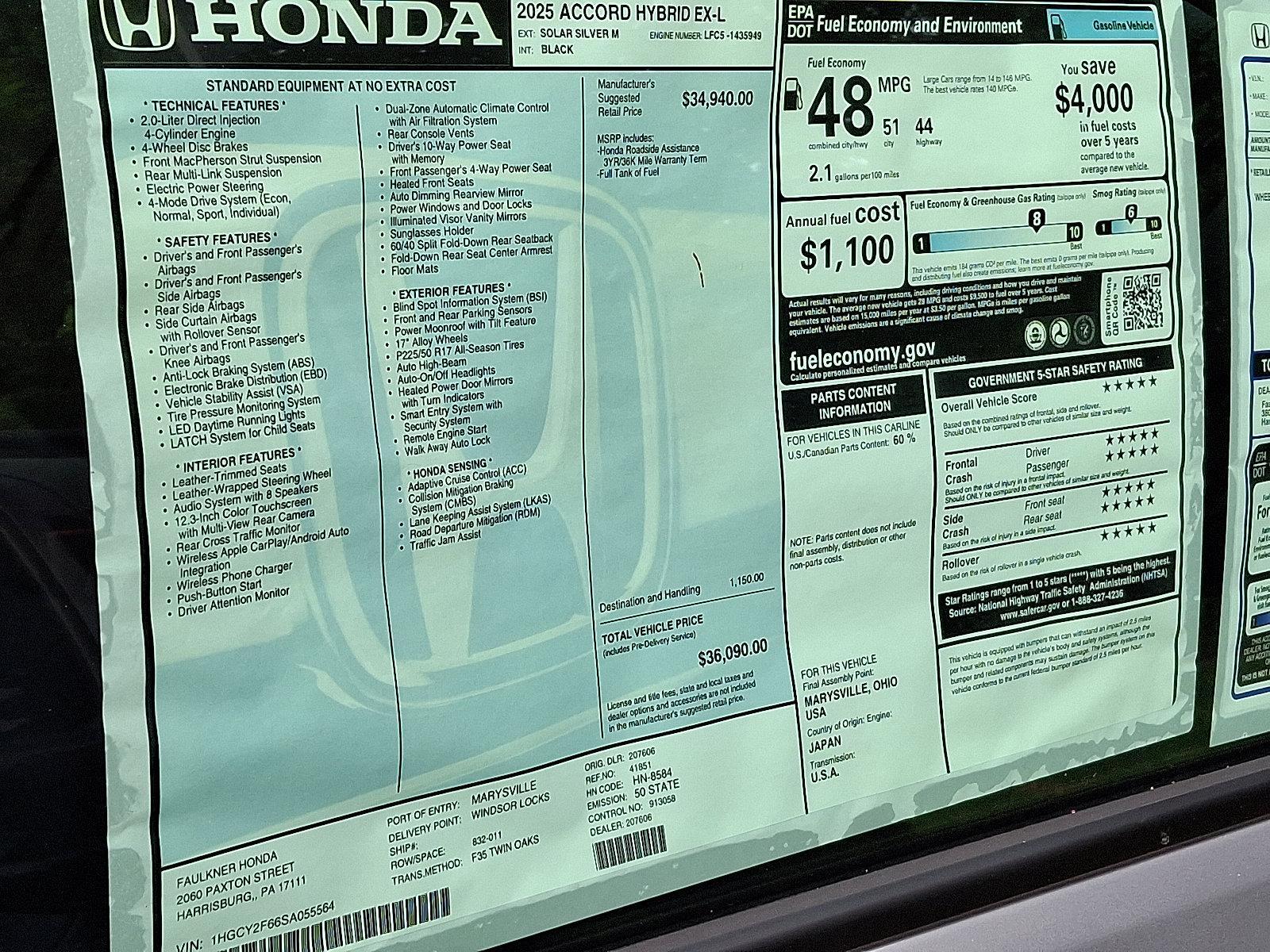 2025 Honda Accord Hybrid Vehicle Photo in Harrisburg, PA 17111