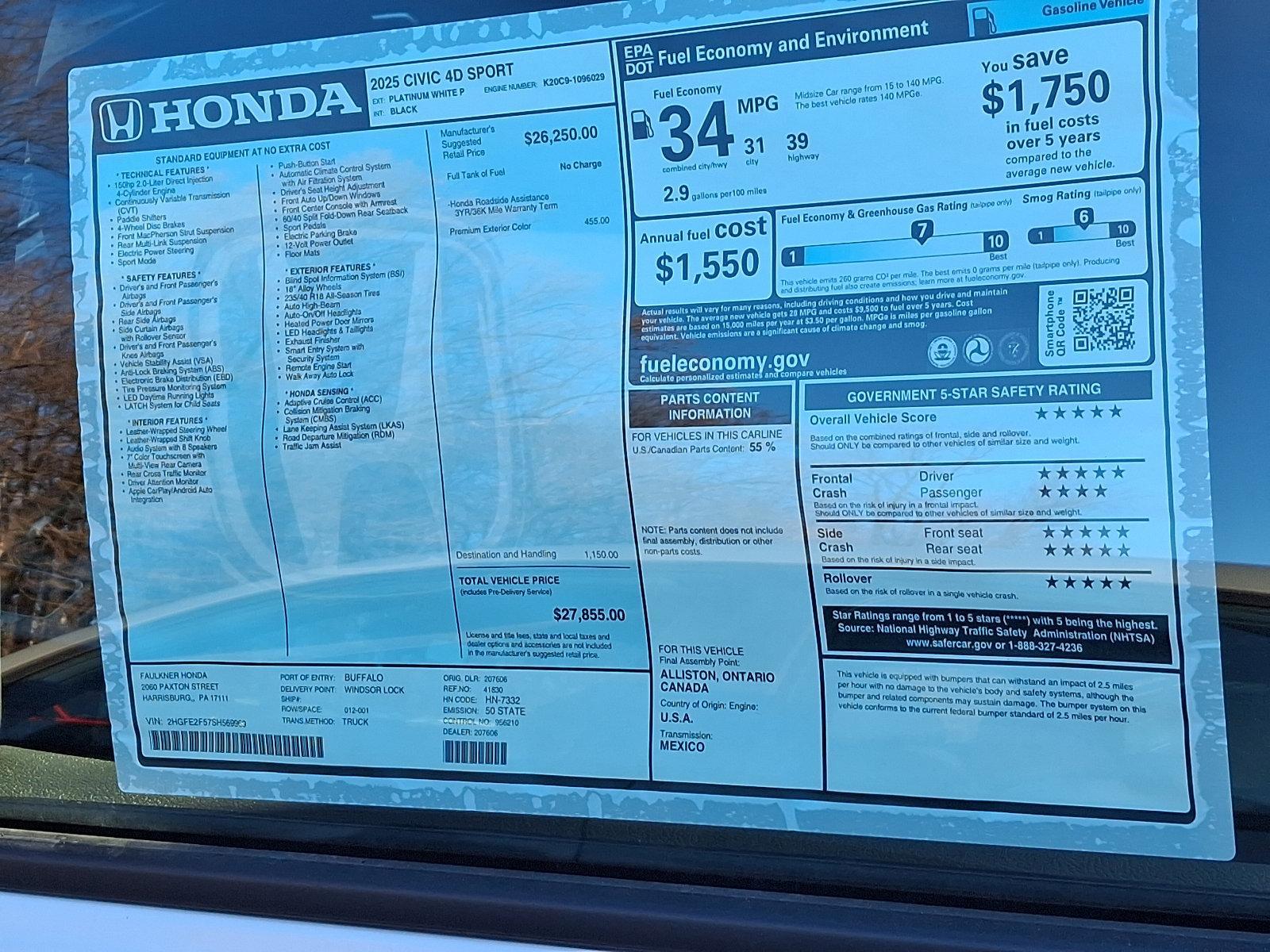 2025 Honda Civic Sedan Vehicle Photo in Harrisburg, PA 17111