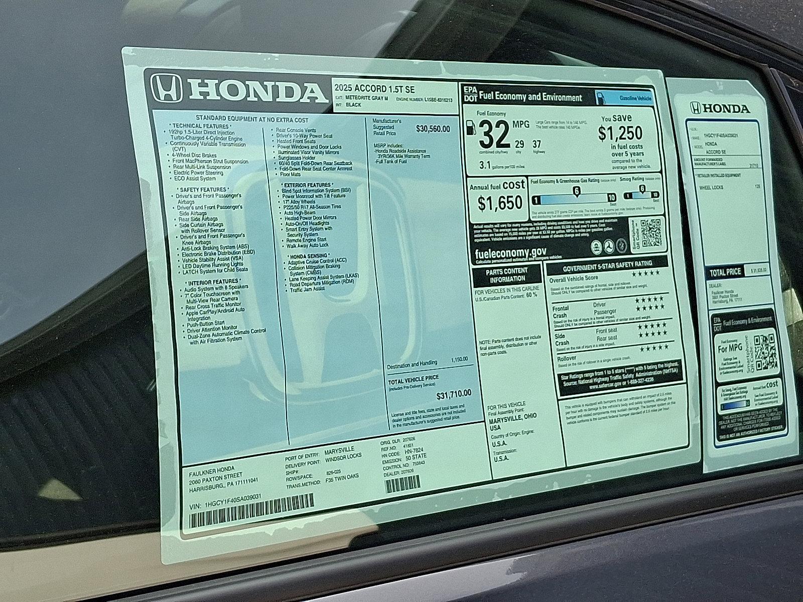 2025 Honda Accord Sedan Vehicle Photo in Harrisburg, PA 17111