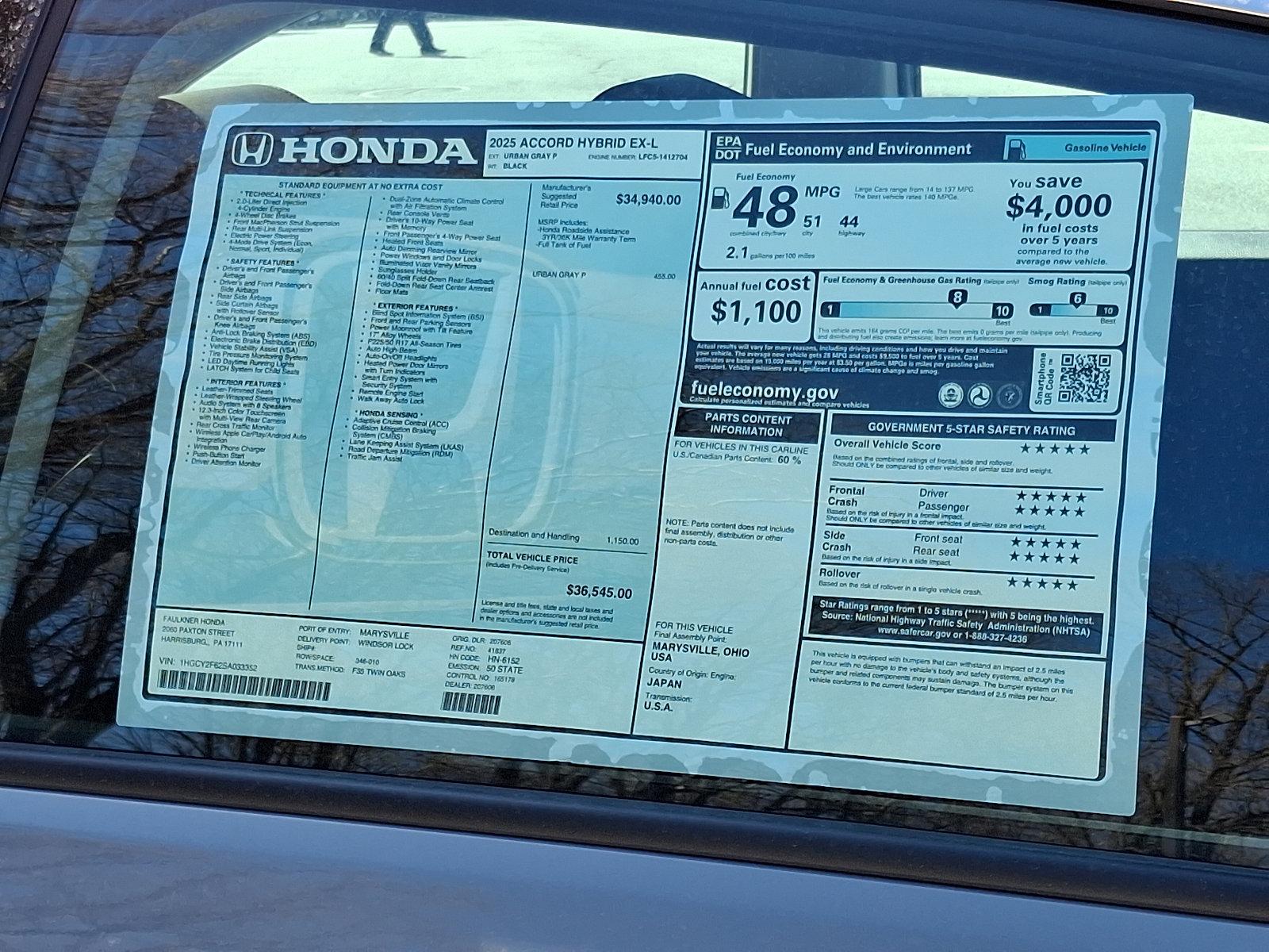 2025 Honda Accord Hybrid Vehicle Photo in Harrisburg, PA 17111