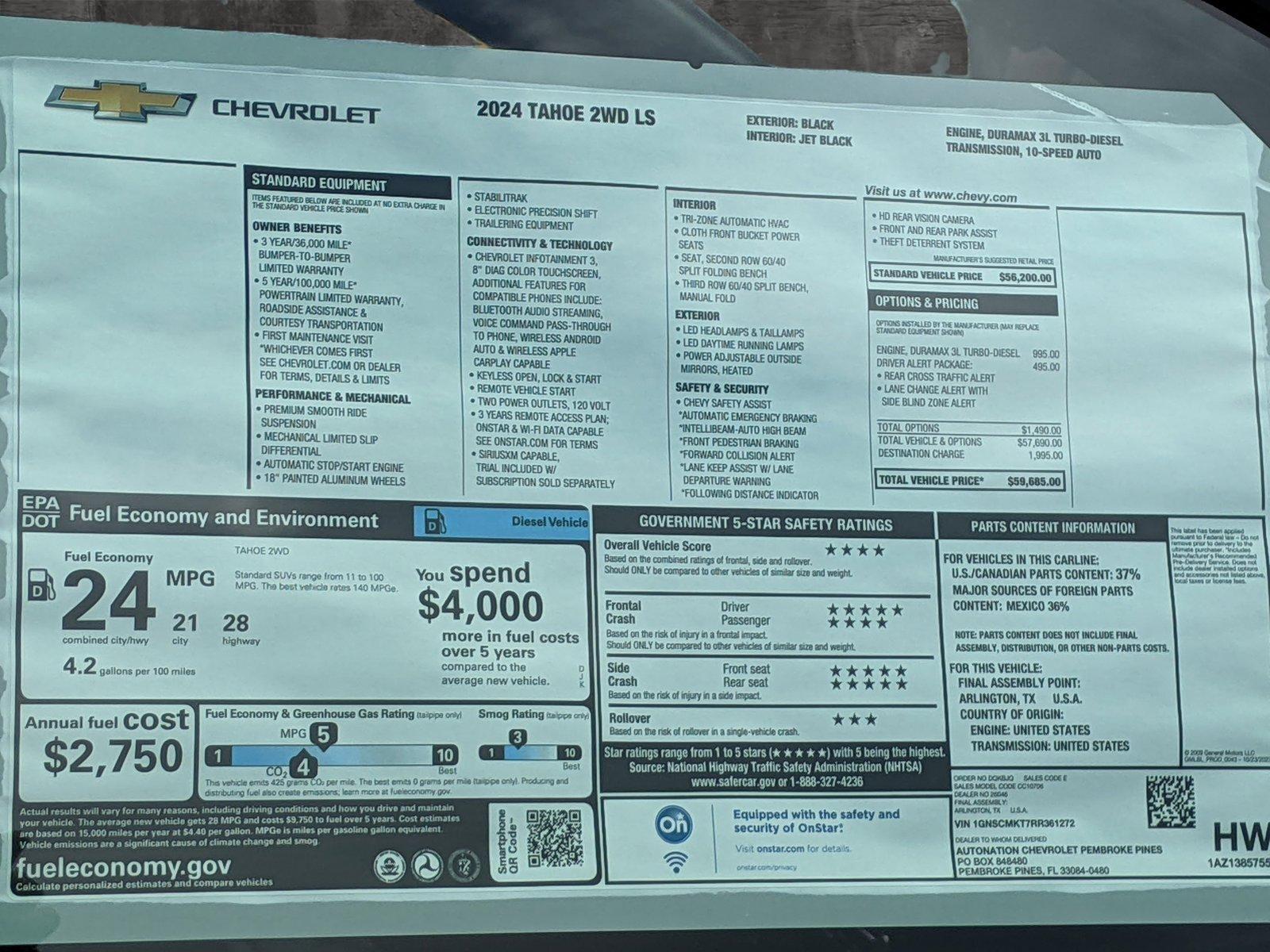 2024 Chevrolet Tahoe Vehicle Photo in PEMBROKE PINES, FL 33024-6534