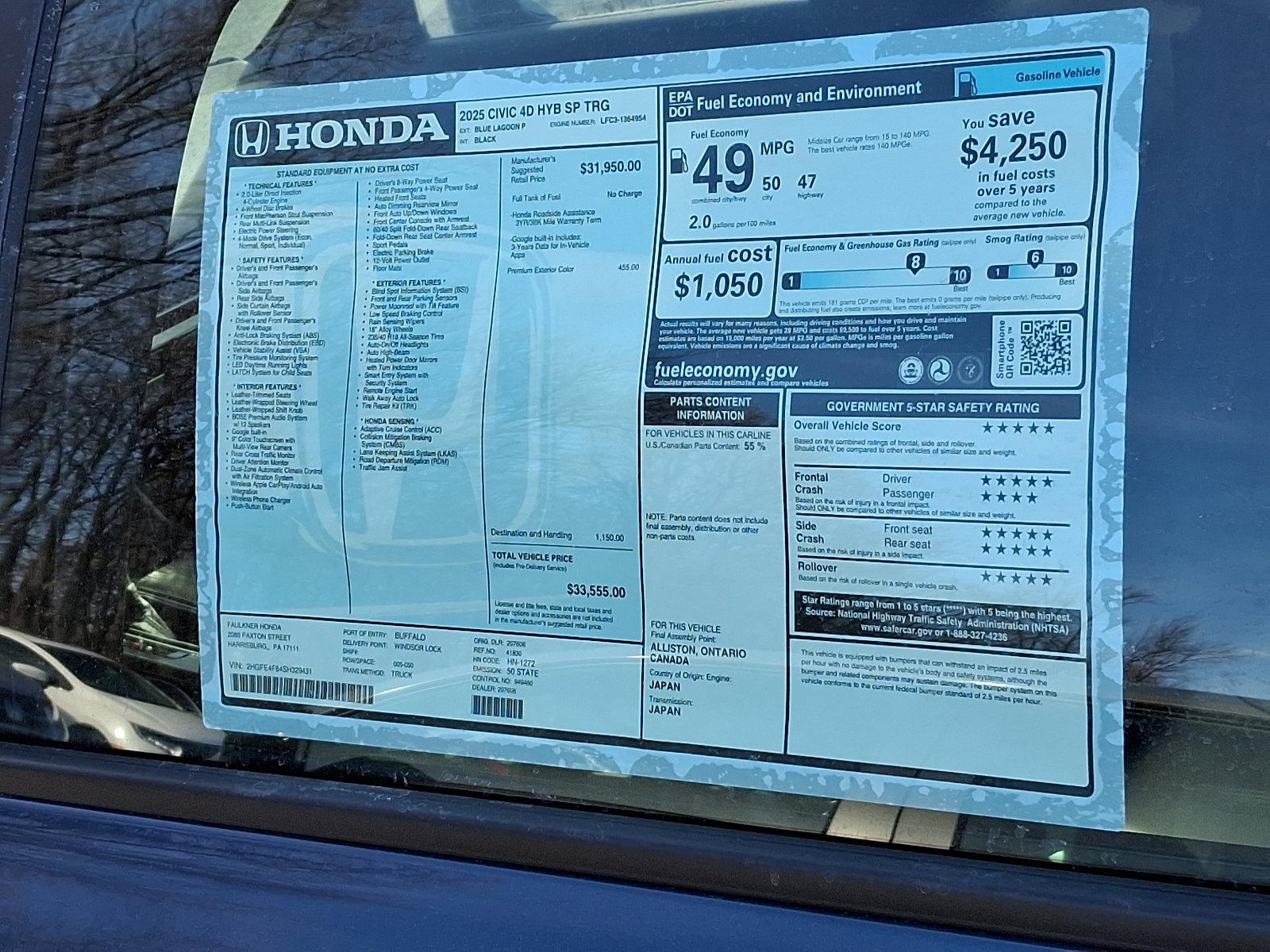 2025 Honda Civic Sedan Hybrid Vehicle Photo in Harrisburg, PA 17111