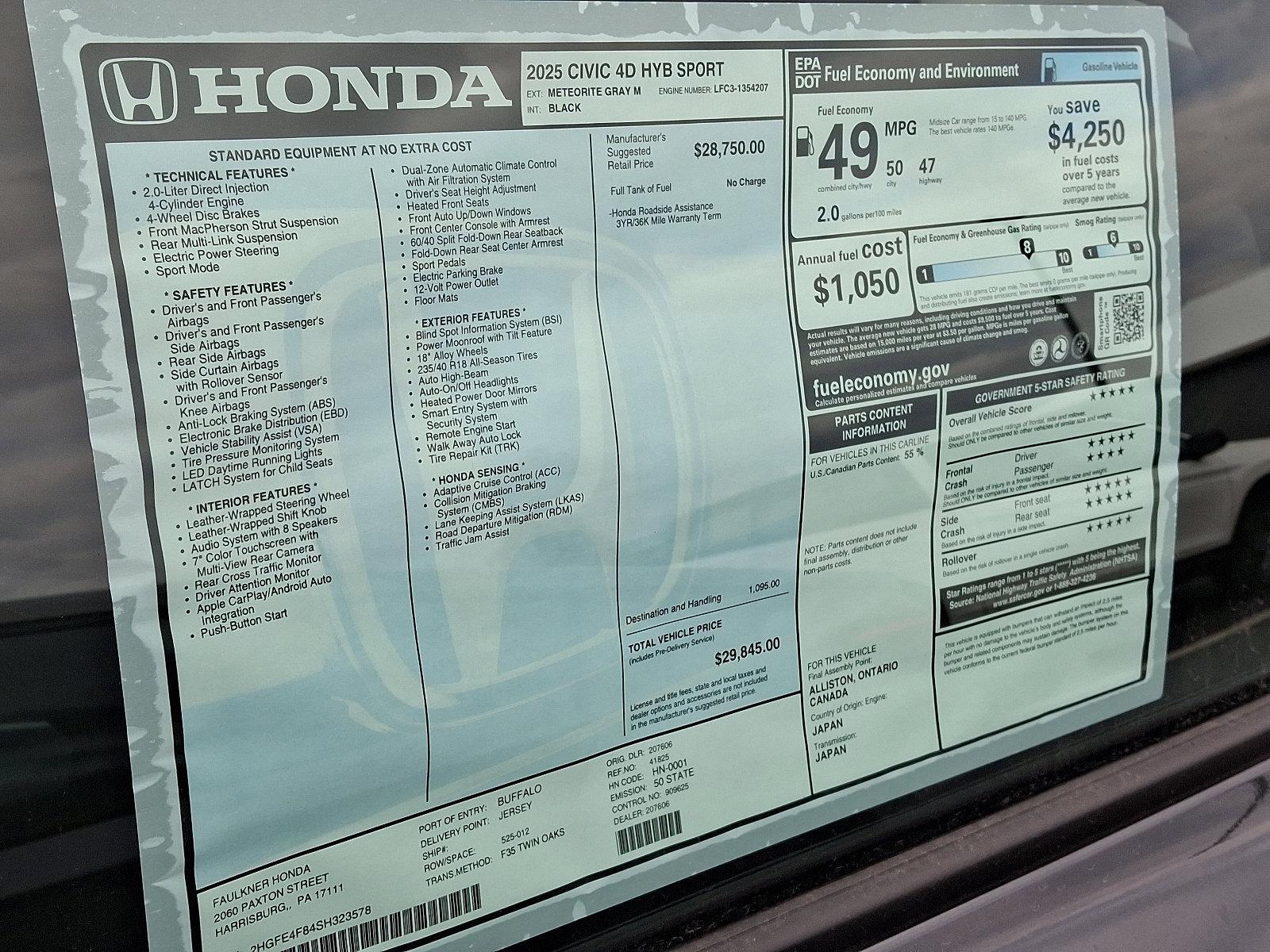 2025 Honda Civic Sedan Hybrid Vehicle Photo in Harrisburg, PA 17111