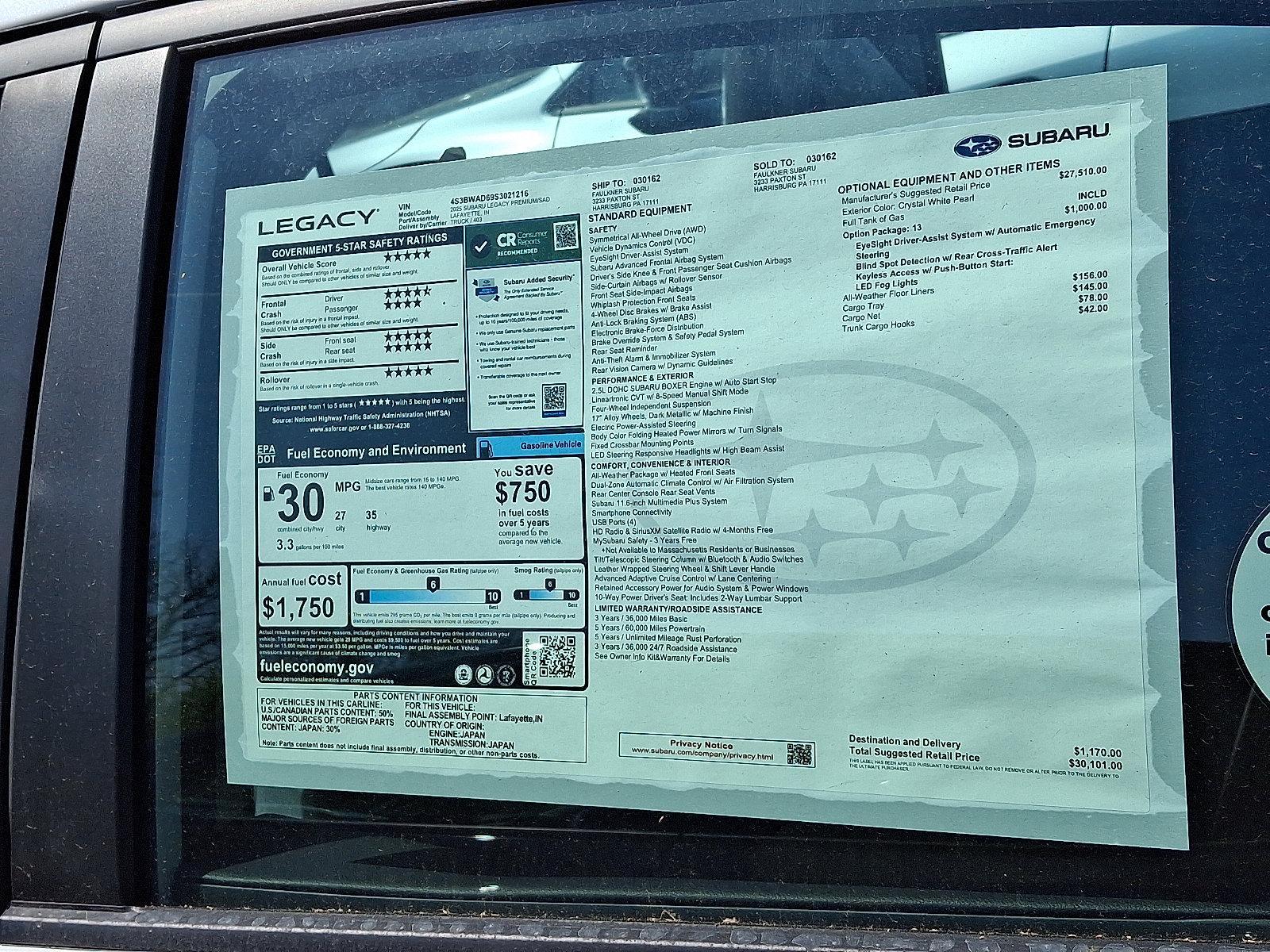 2025 Subaru Legacy Vehicle Photo in Harrisburg, PA 17111