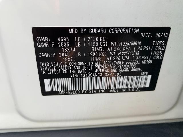 2018 Subaru Outback Vehicle Photo in APPLETON, WI 54914-4656