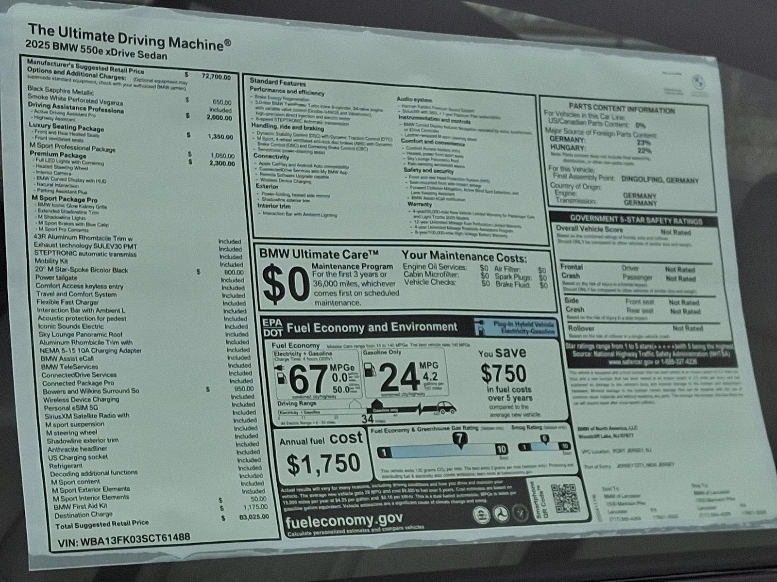 2025 BMW 550e xDrive Vehicle Photo in Lancaster, PA 17601