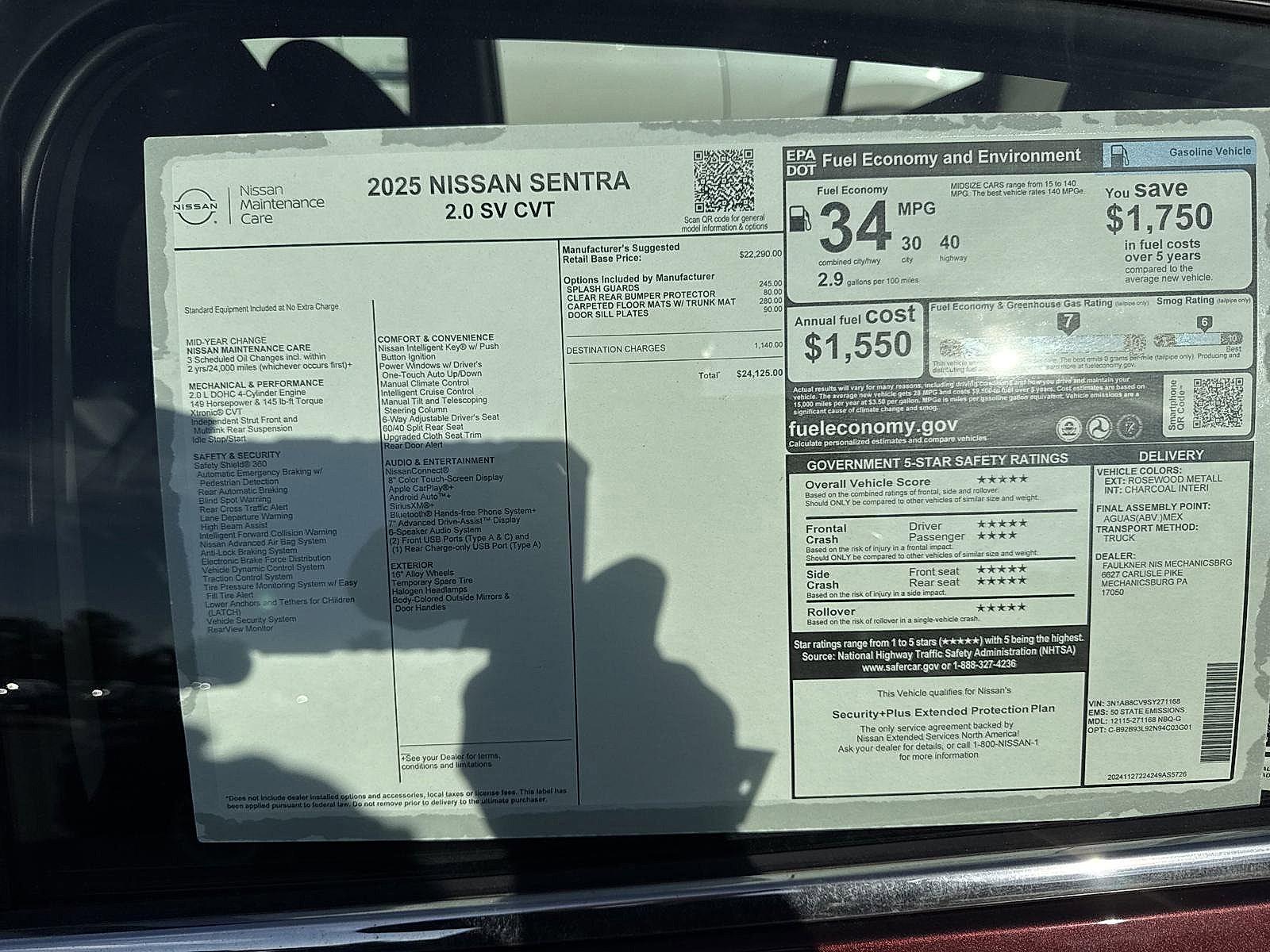 2025 Nissan Sentra Vehicle Photo in Mechanicsburg, PA 17050-2306